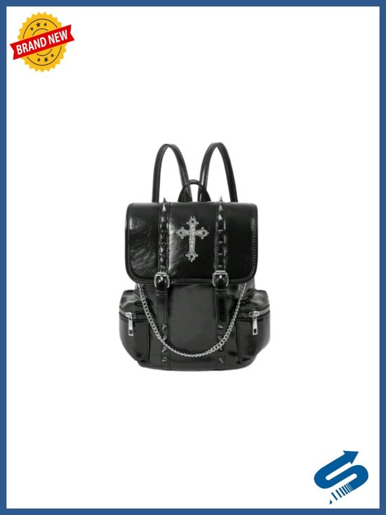 Faux Leather Backpack with Cross Embellishment and Studded Straps main image 4